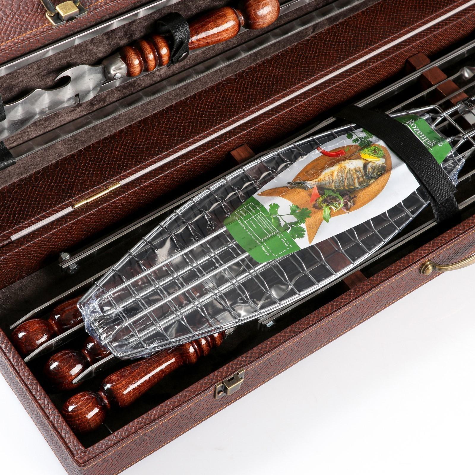 Набор шампуров в коробке из эко-кожи 