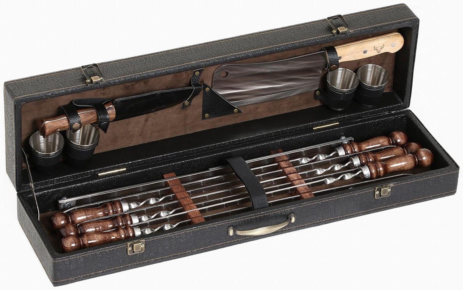 Набор шампуров в коробке из эко-кожи 