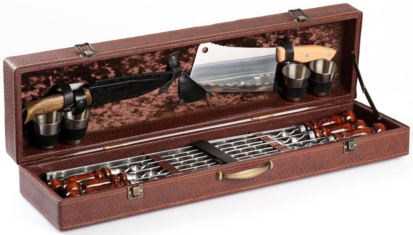 Набор шампуров в коробке из эко-кожи 