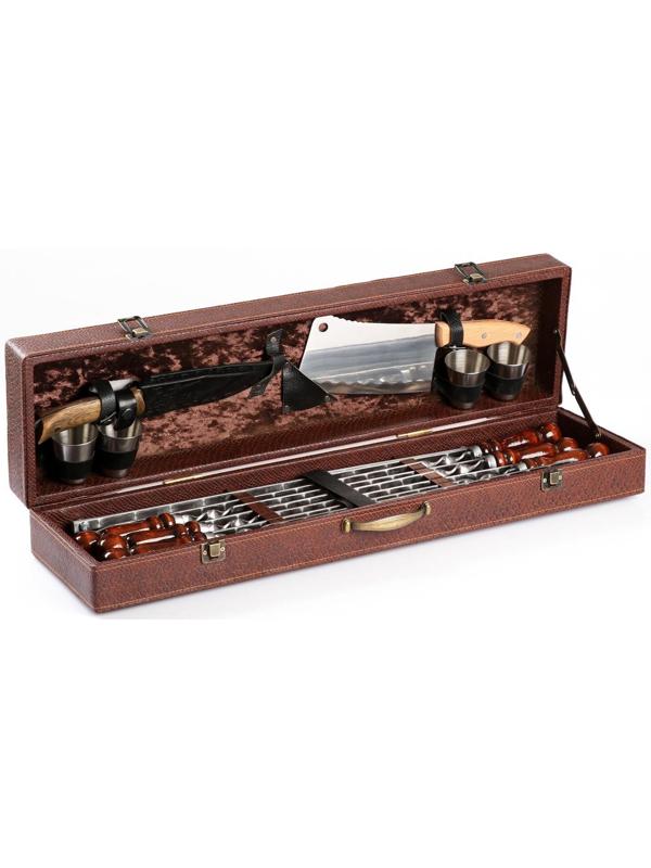 Набор шампуров в коробке из эко-кожи 