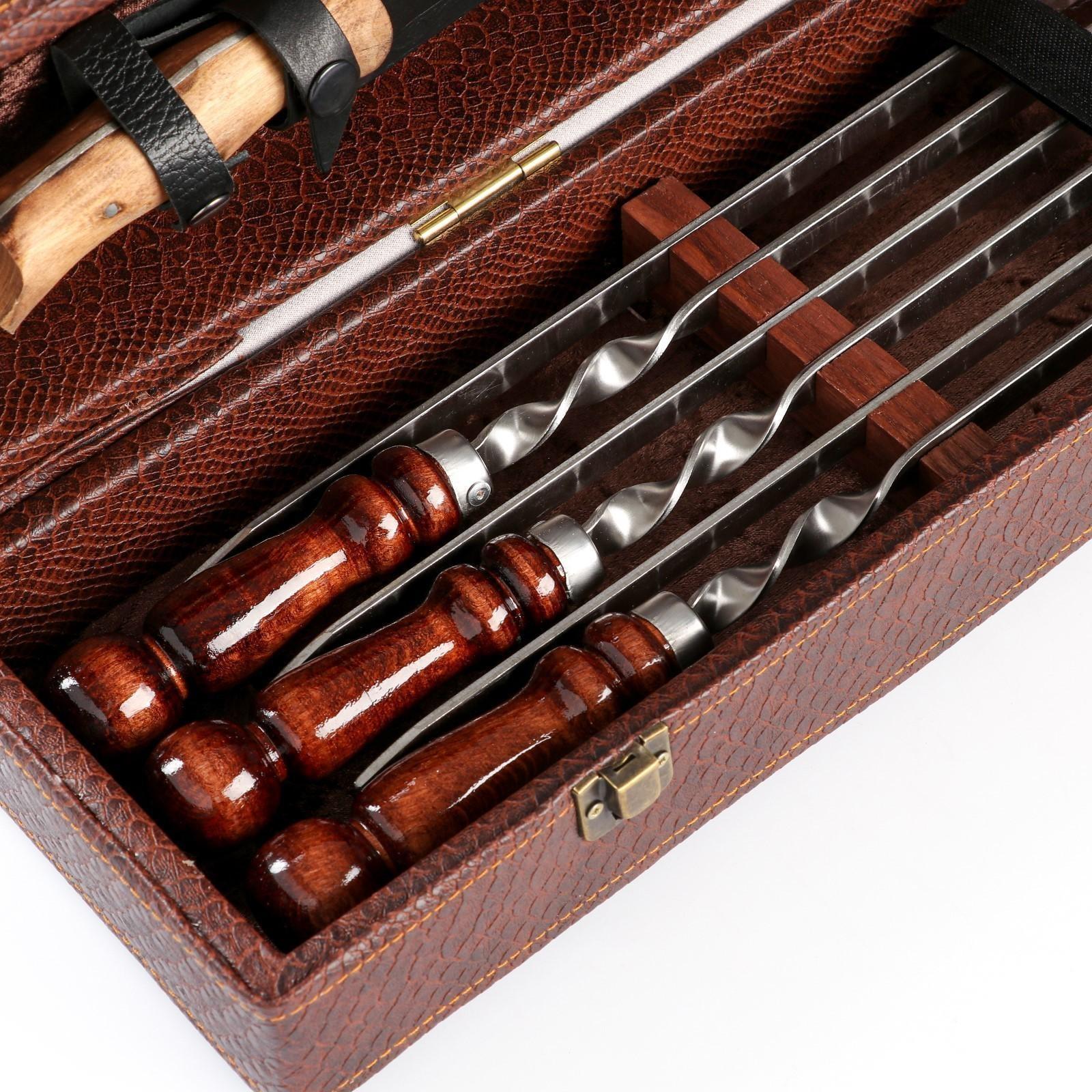 Набор шампуров в коробке из эко-кожи 