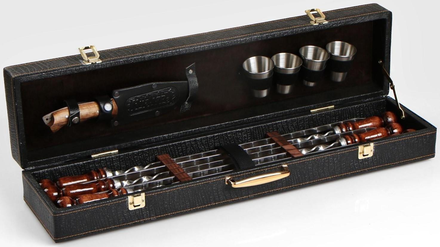 Набор шампуров в коробке из эко-кожи 