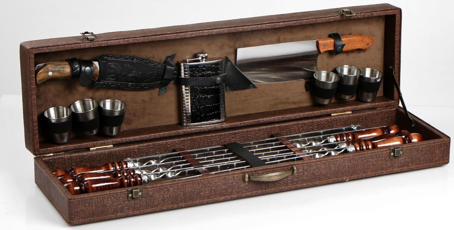 Набор шампуров в коробке из эко-кожи 