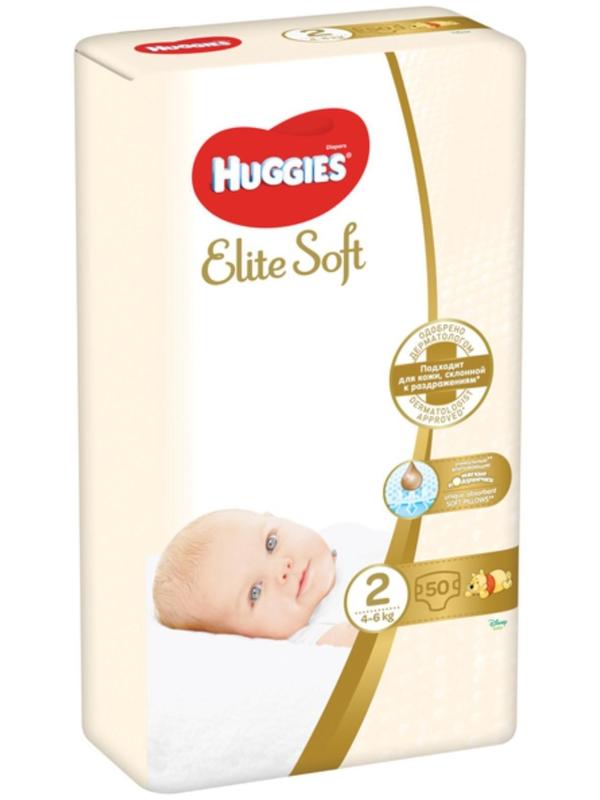 Подгузники Huggies Elite Soft, 4-6 кг (размер 2), 50 шт