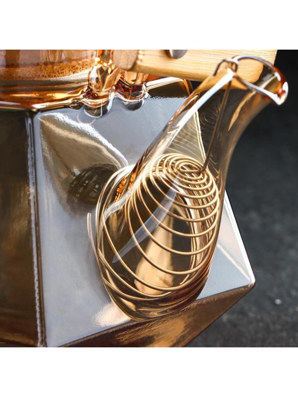 Чайник стеклянный заварочный с бамбуковой крышкой и металлическим фильтром «Октогон», 800 мл, цвет золотой