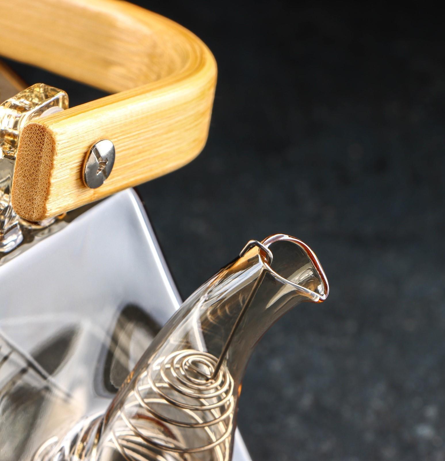 Чайник стеклянный заварочный с бамбуковой крышкой и металлическим фильтром «Октогон», 1,5 л, цвет золотой