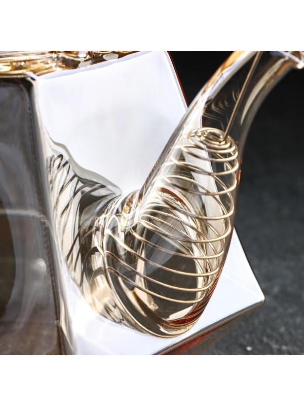 Чайник стеклянный заварочный с бамбуковой крышкой и металлическим фильтром «Октогон», 1,5 л, цвет золотой