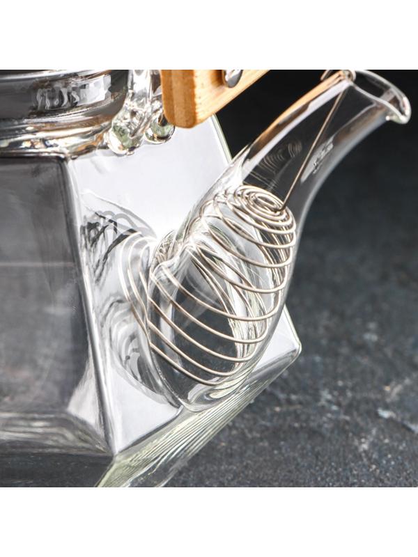 Чайник стеклянный заварочный с бамбуковой крышкой и металлическим фильтром «Октогон», 800 мл