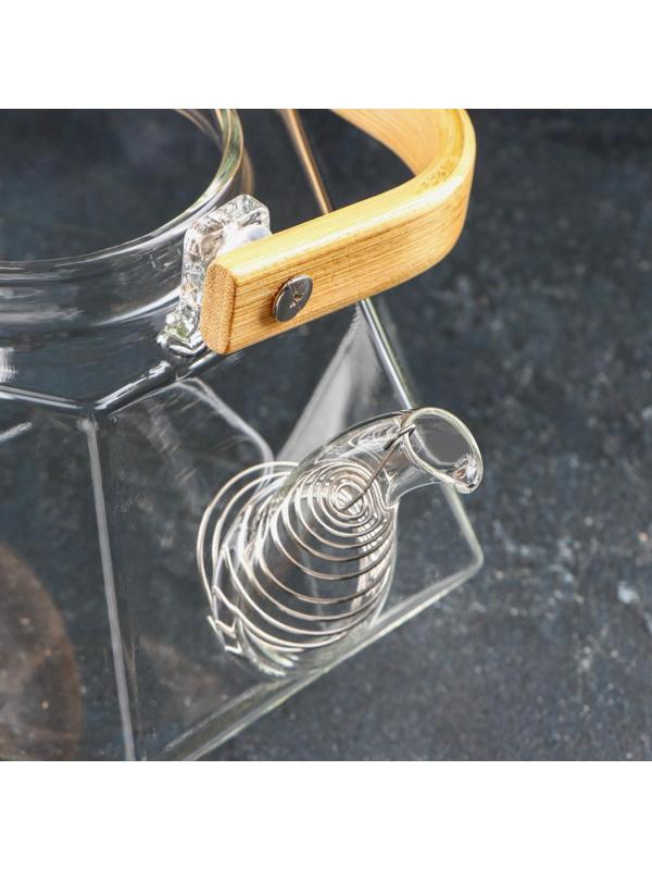 Чайник стеклянный заварочный с бамбуковой крышкой и металлическим фильтром «Октогон», 1,2 л