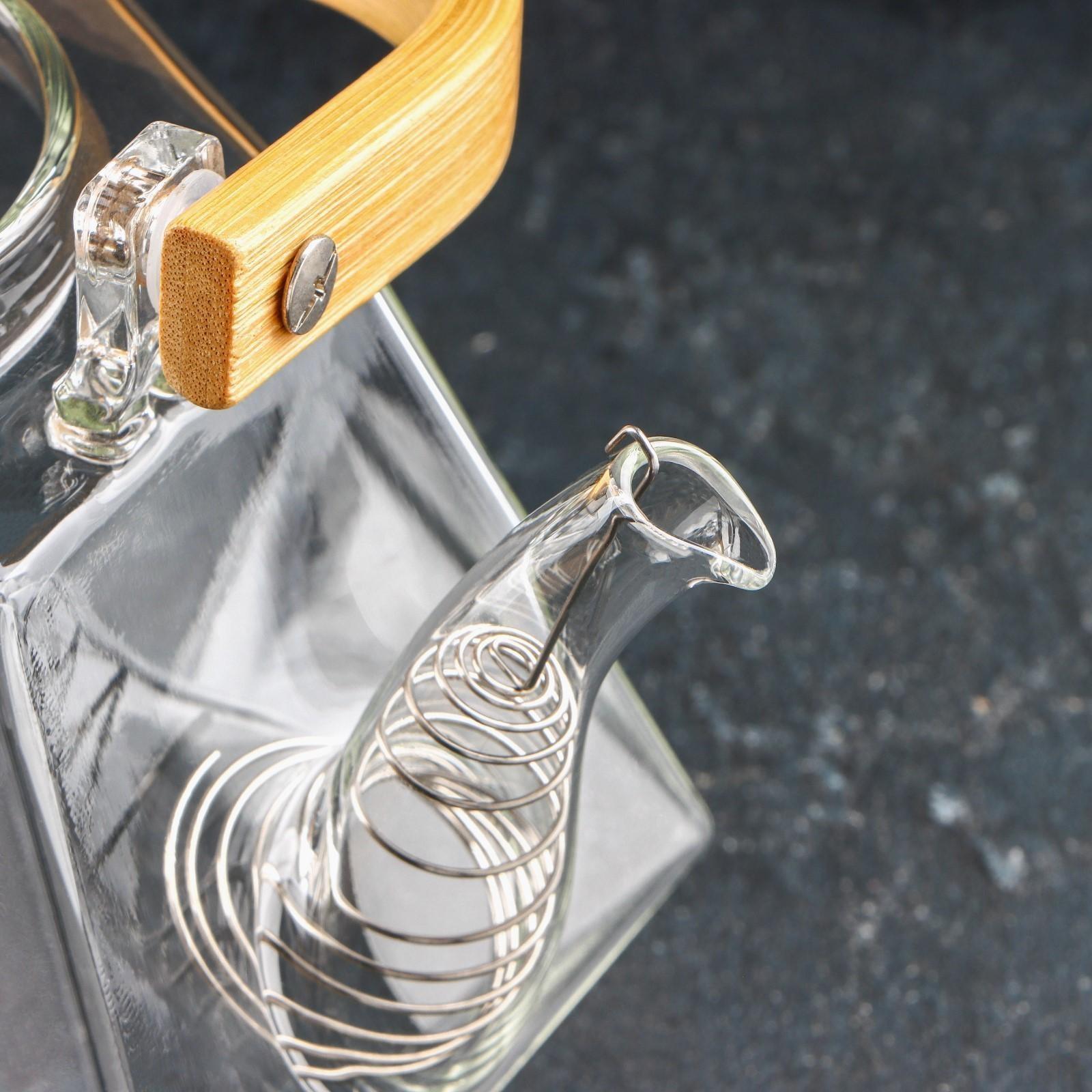 Чайник стеклянный заварочный с бамбуковой крышкой и металлическим фильтром «Октогон», 1,5 л