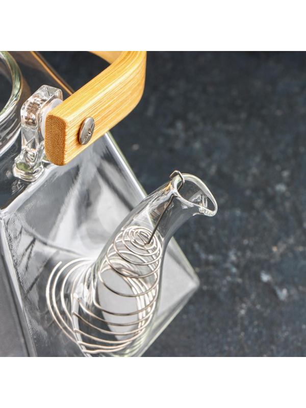 Чайник стеклянный заварочный с бамбуковой крышкой и металлическим фильтром «Октогон», 1,5 л