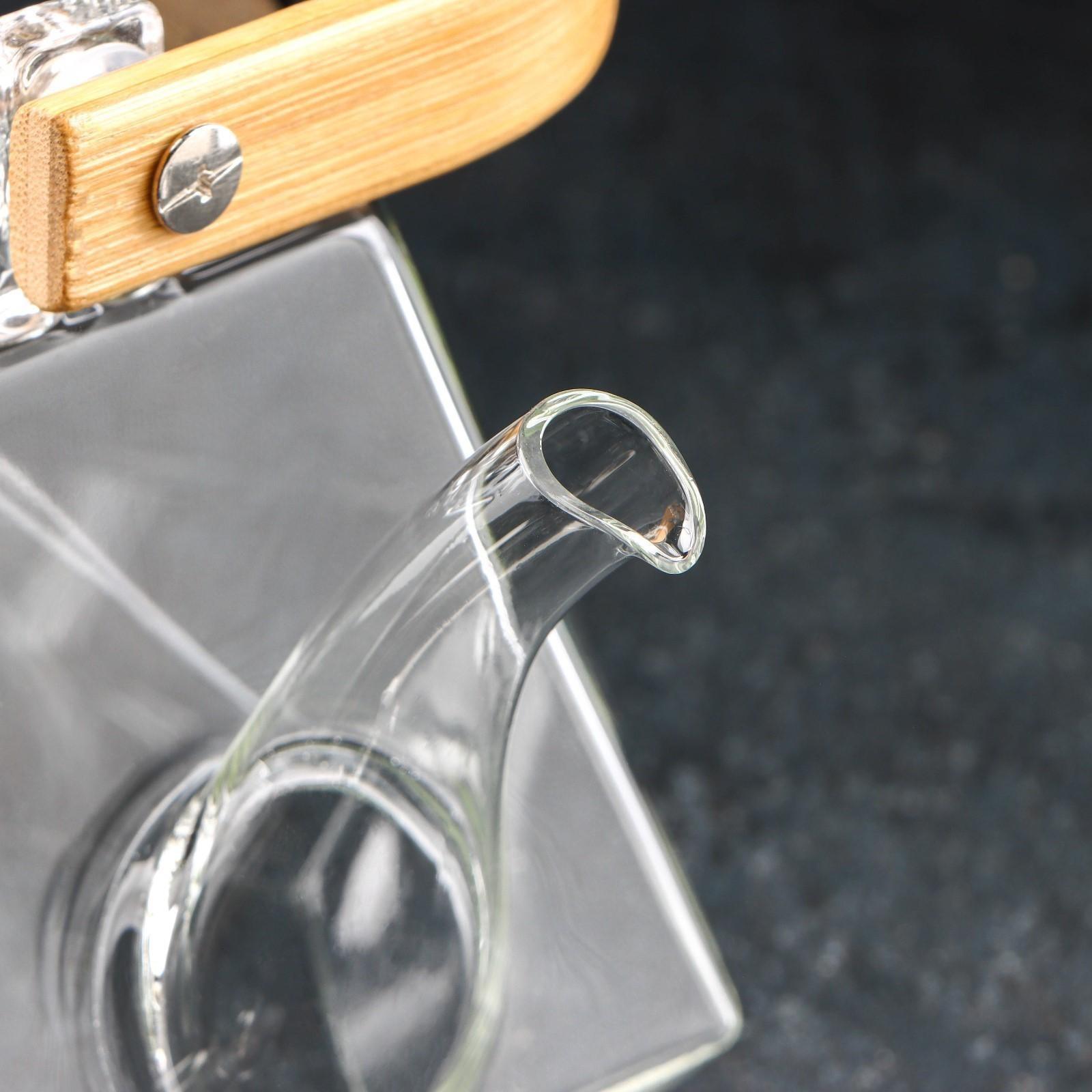 Чайник стеклянный заварочный с бамбуковой крышкой и металлическим ситом «Октогон», 1,5 л