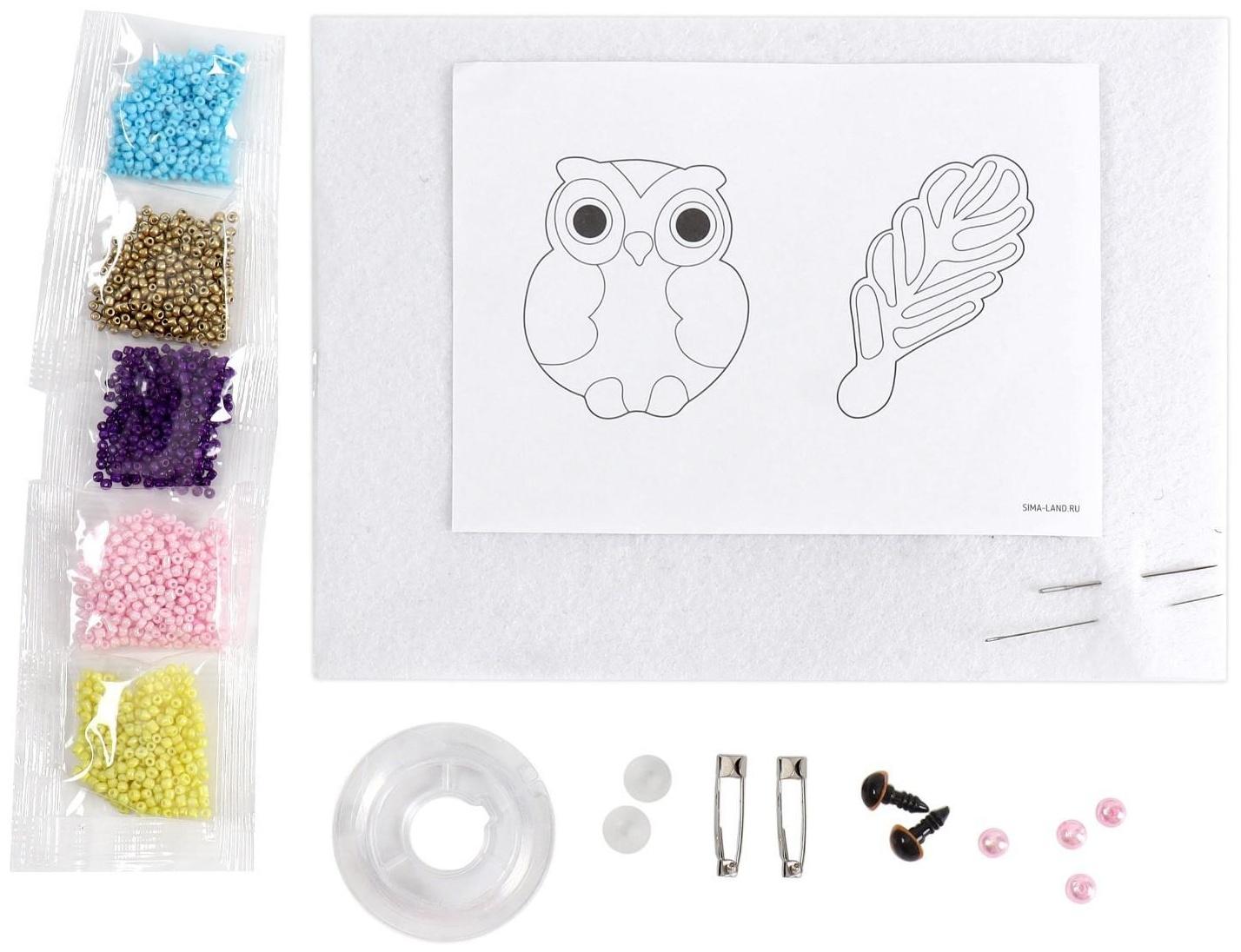 Вышивка бисером «Сова и перо», брошь