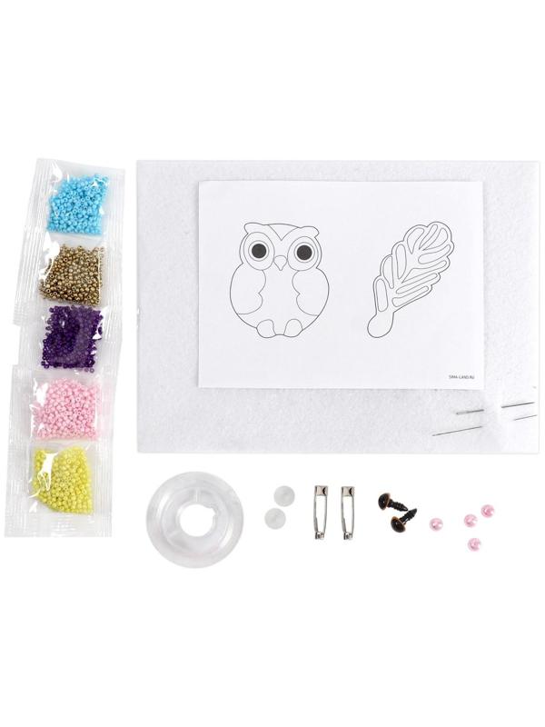 Вышивка бисером «Сова и перо», брошь