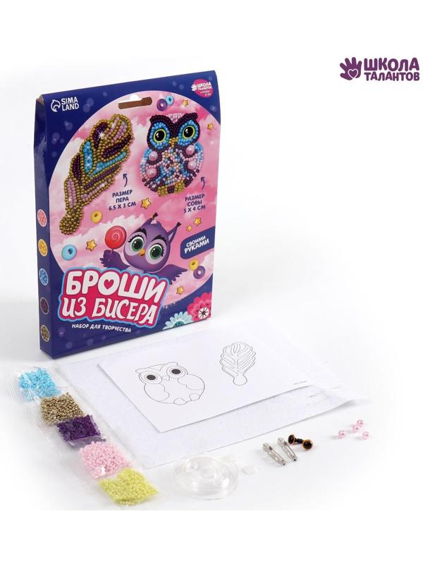 Вышивка бисером «Сова и перо», брошь