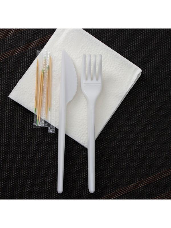 Набор одноразовой посуды на 6 персон «Биг-Пак №2», тарелки секционные, стаканчики: 200 мл, 300 мл, 500 мл, вилки, ножи, трубочки, бумажные салфетки, зубочистки, цвет белый