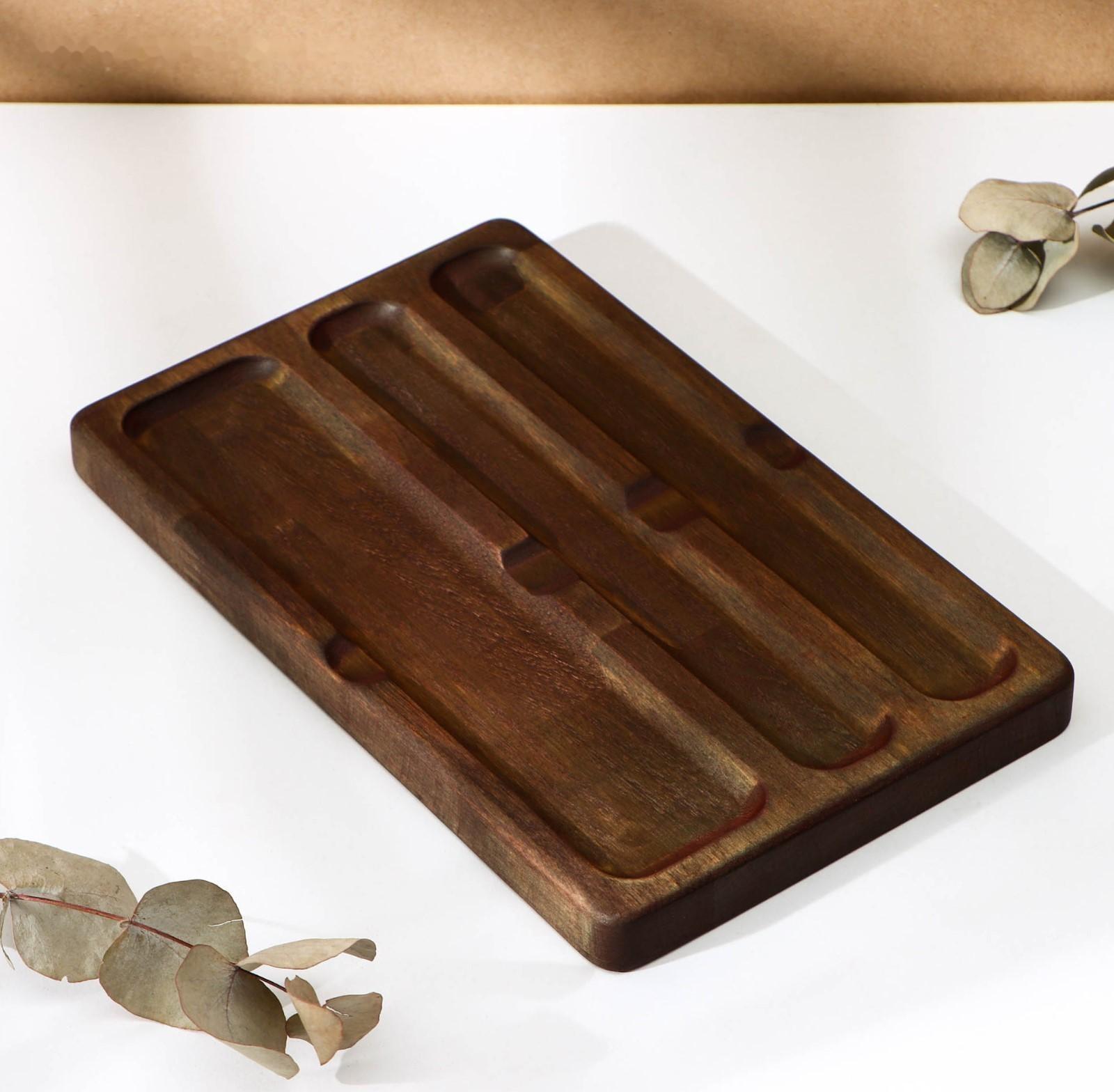 Подставка для столовых приборов Adelica, 3 секции, 24×15×1,8 см, окрашен в тёмный цвет, берёза