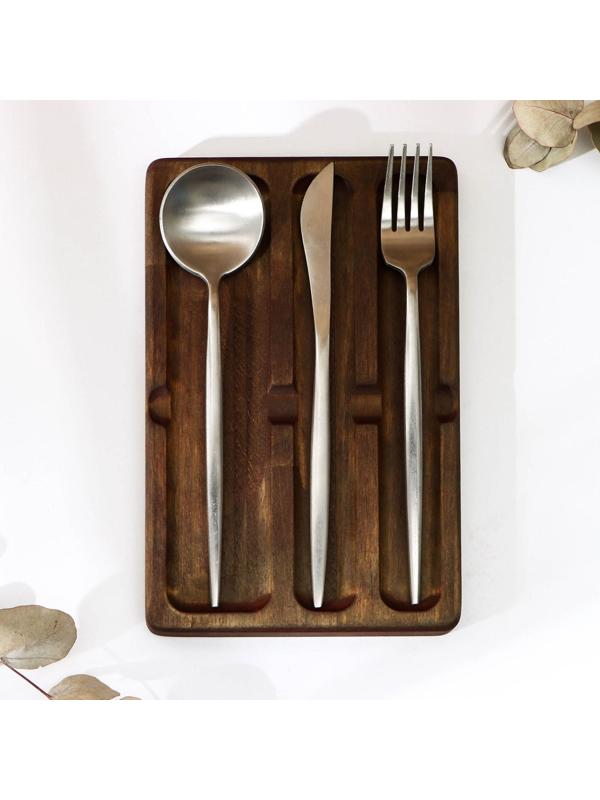 Подставка для столовых приборов Adelica, 3 секции, 24×15×1,8 см, окрашен в тёмный цвет, берёза