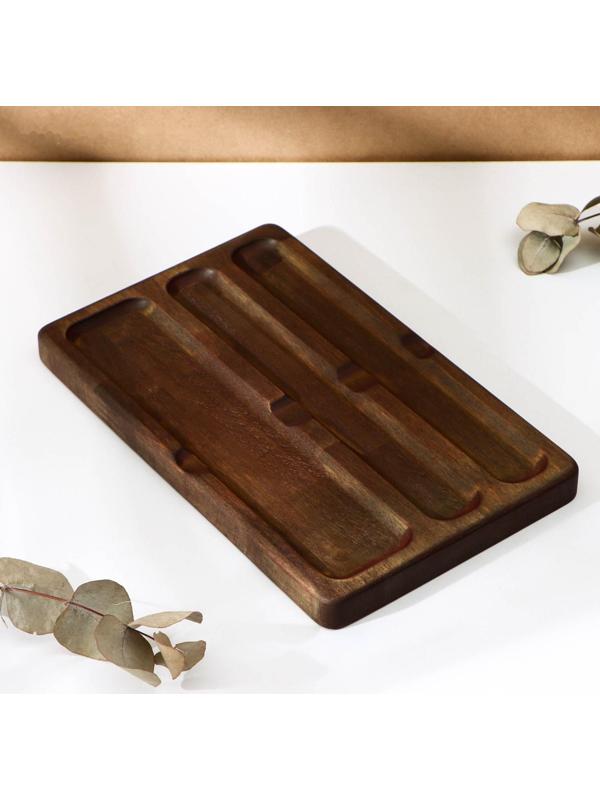 Подставка для столовых приборов Adelica, 3 секции, 24×15×1,8 см, окрашен в тёмный цвет, берёза