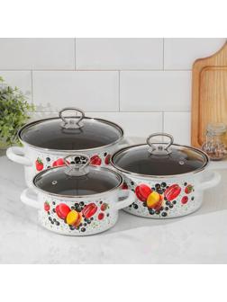 Набор кастрюль «Сластёна», 3 предмета: 1,9 л, 2,5 л, 3,7 л, крышки, индукция, цвет белый