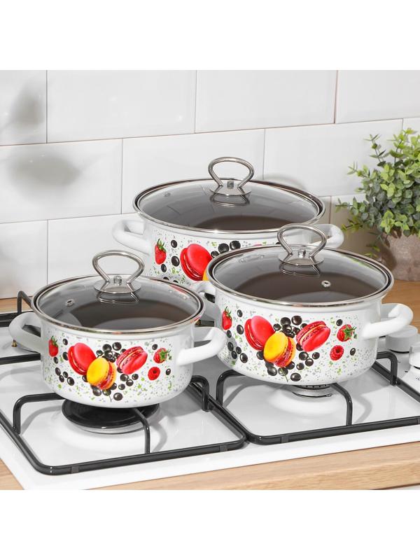 Набор кастрюль «Сластёна», 3 предмета: 1,9 л, 2,5 л, 3,7 л, крышки, индукция, цвет белый