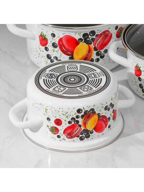 Набор кастрюль «Сластёна», 3 предмета: 1,9 л, 2,5 л, 3,7 л, крышки, индукция, цвет белый