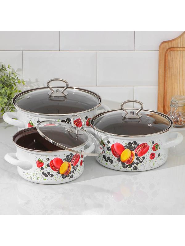 Набор кастрюль «Сластёна», 3 предмета: 1,9 л, 2,5 л, 3,7 л, крышки, индукция, цвет белый