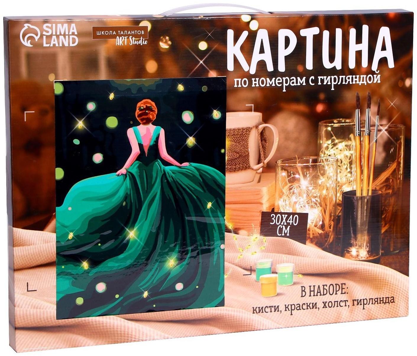 Картина по номерам на раме, с гирляндой «Платье», 30х40 см