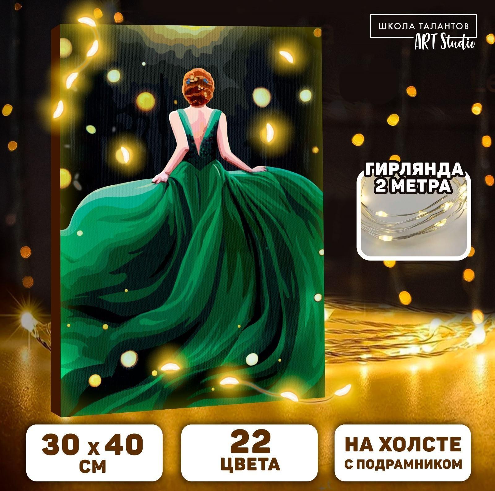 Картина по номерам на раме, с гирляндой «Платье», 30х40 см