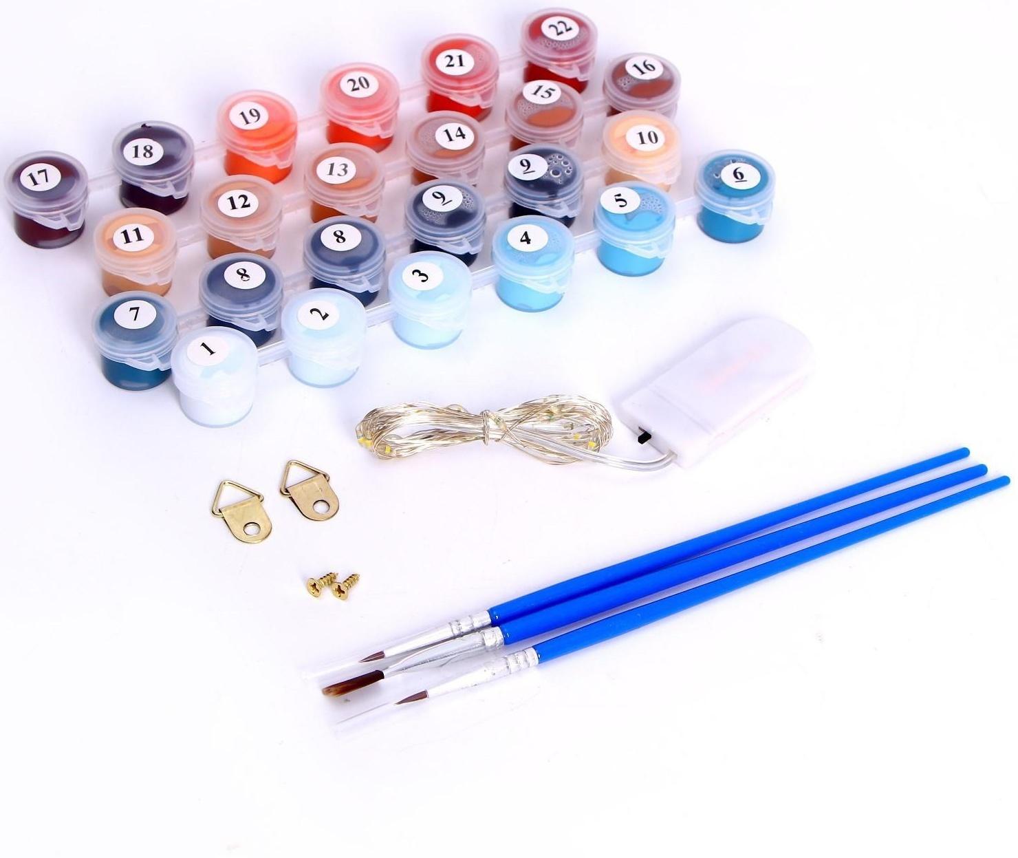 Картина по номерам на раме, с гирляндой «Девочка на луне», 30х40 см