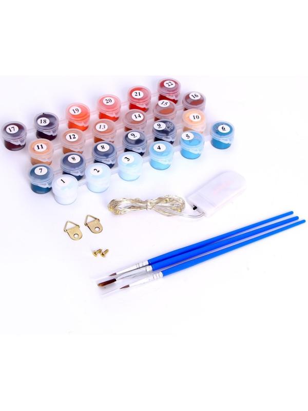 Картина по номерам на раме, с гирляндой «Девочка на луне», 30х40 см