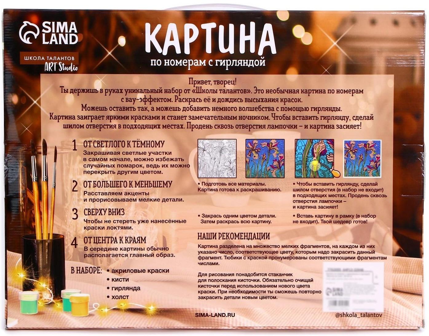 Картина по номерам на раме, с гирляндой «Эйфелева башня», 30х40 см