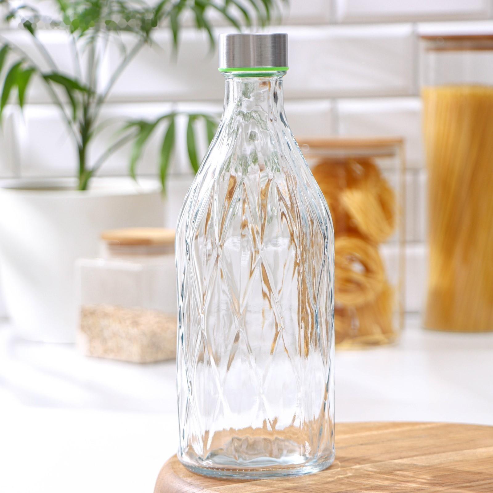 Бутыль стеклянная для соусов и масла с металличекой крышкой «Ромб», 1 л, 9,5×25,5 см