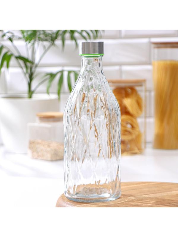 Бутыль стеклянная для соусов и масла с металличекой крышкой «Ромб», 1 л, 9,5×25,5 см