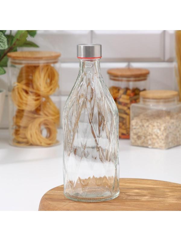 Бутыль стеклянная для соусов и масла с металличекой крышкой «Ромб», 1 л, 9,5×25,5 см