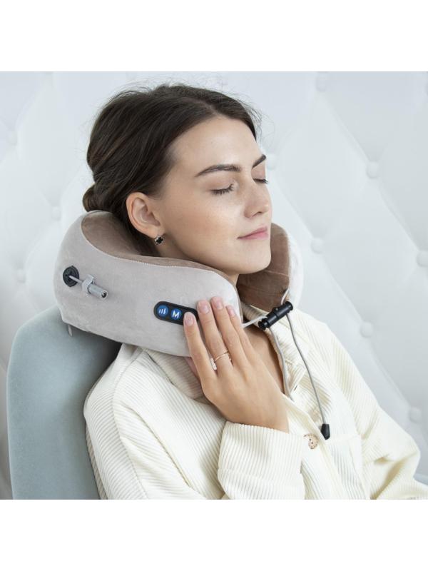 Массажная подушка Luazon LEM-06, 3.7 Вт, 2 вида массажа, ИК-подогрев, АКБ, серая