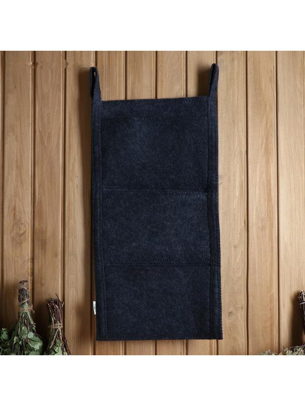 Коврик банный настенный, войлок, 3 кармана 79х36 см черный