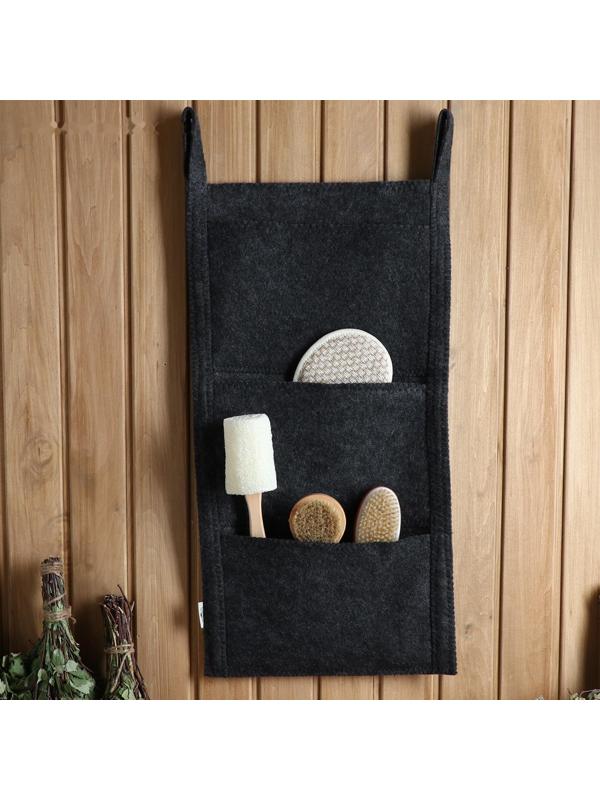Коврик банный настенный, войлок, 3 кармана 79х36 см черный