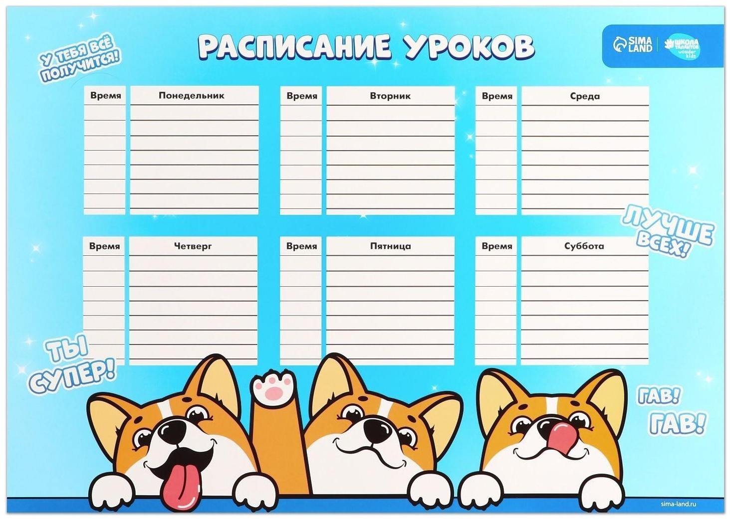 Расписание уроков «Корги Джекки» А3