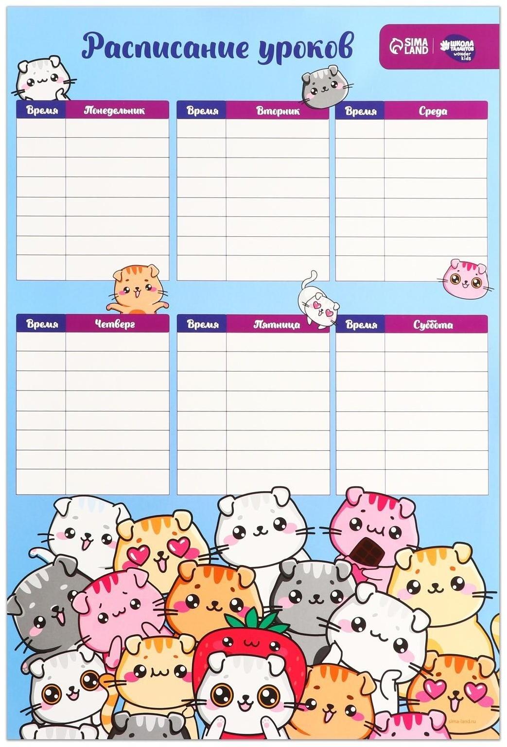 Расписание уроков «Мур-р-рчательные котики» А3