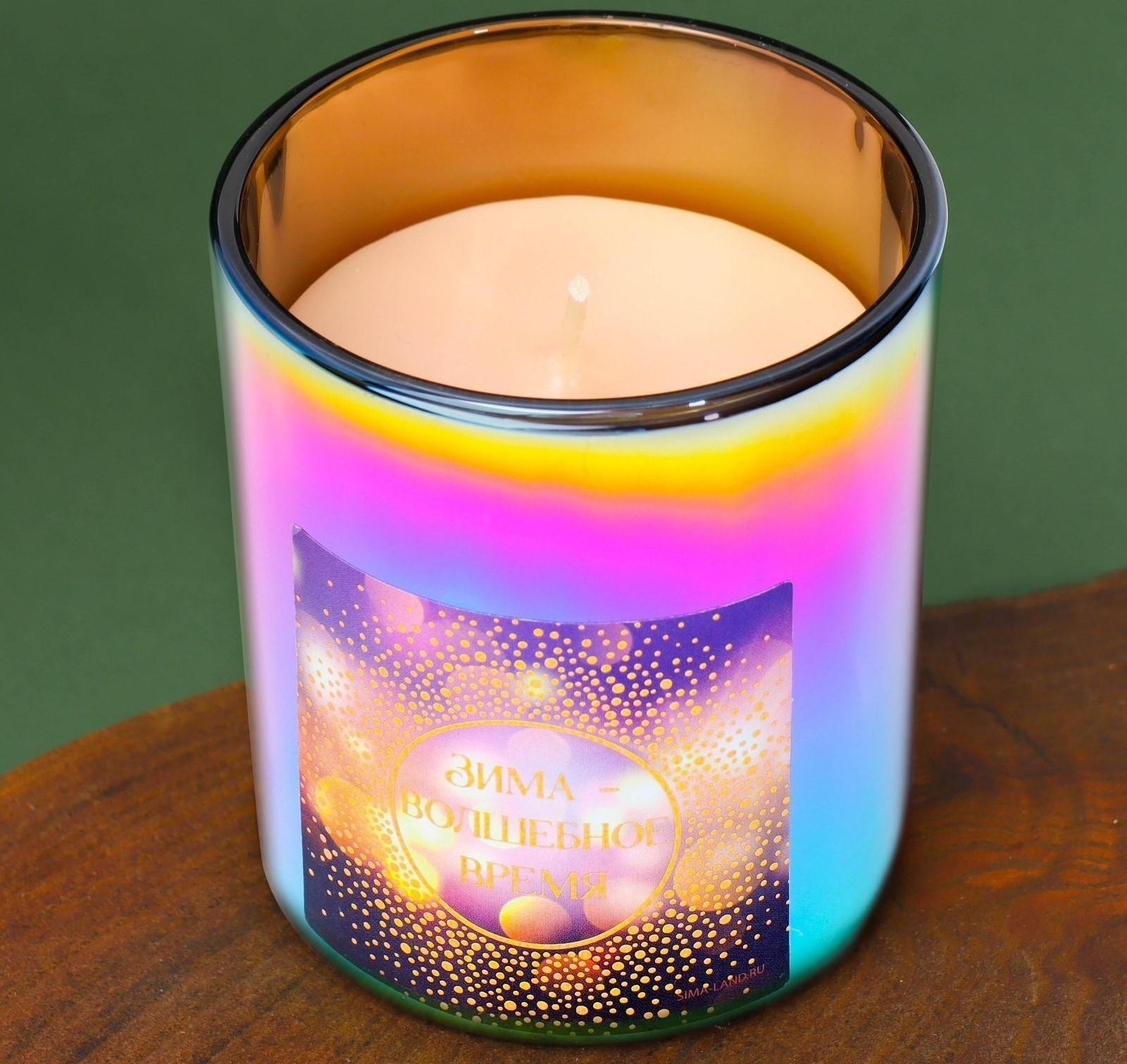 Новогодняя свеча в стакане «Зима-волшебное время», аромат ваниль, 7 х 7 х 7,7 см.