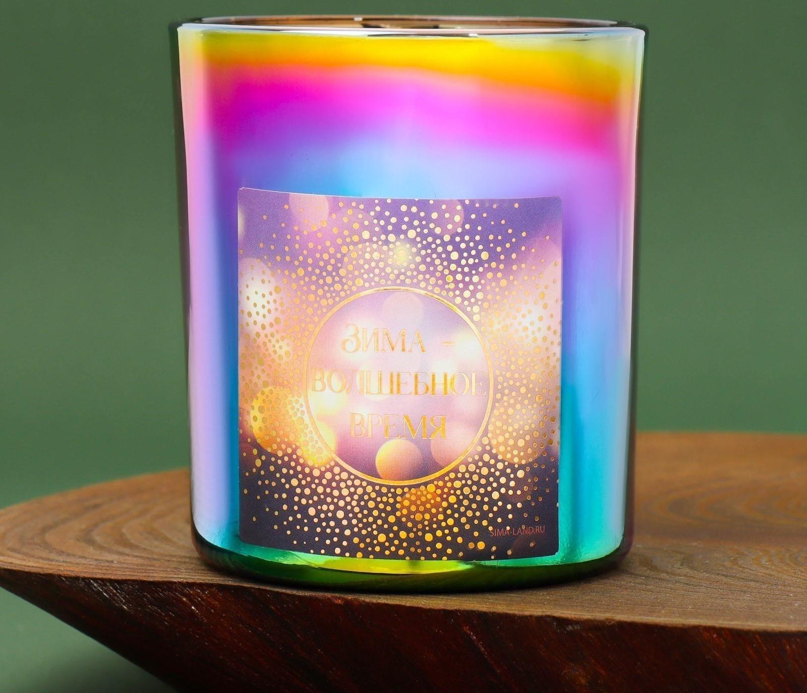 Новогодняя свеча в стакане «Зима-волшебное время», аромат ваниль, 7 х 7 х 7,7 см.