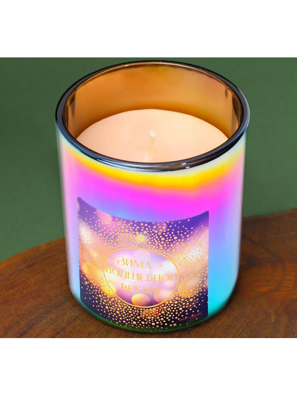 Новогодняя свеча в стакане «Зима-волшебное время», аромат ваниль, 7 х 7 х 7,7 см.