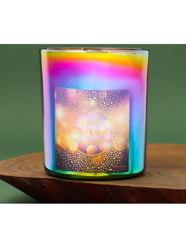 Новогодняя свеча в стакане «Зима-волшебное время», аромат ваниль, 7 х 7 х 7,7 см.