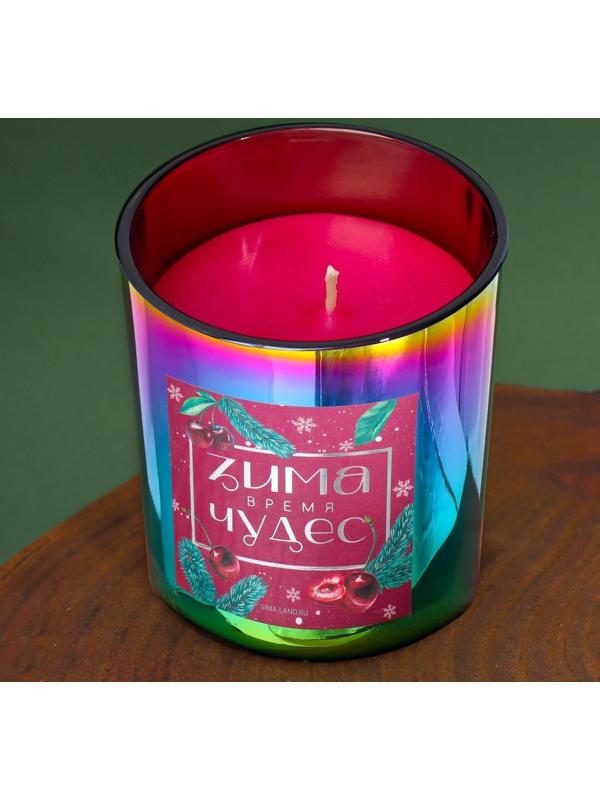 Новогодняя свеча в стакане «Зима-время чудес», аромат вишня, 7 х 7 х 7,7 см.