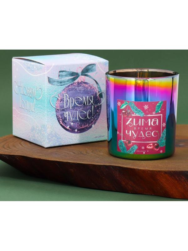 Новогодняя свеча в стакане «Зима-время чудес», аромат вишня, 7 х 7 х 7,7 см.