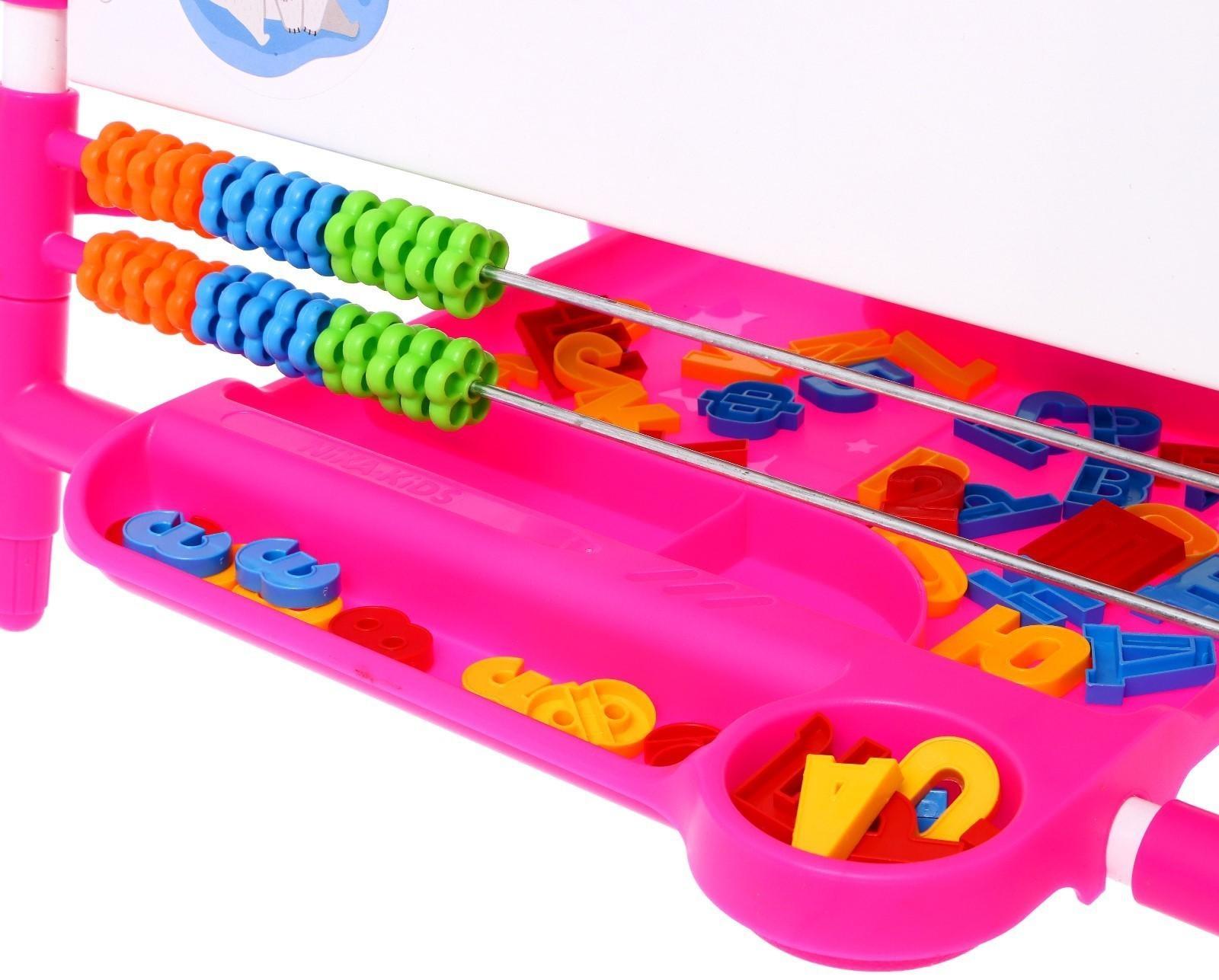 Мольберт детский двусторонний «Доска знаний», регулируется по высоте, + учебные принадлежности, цвет розовый