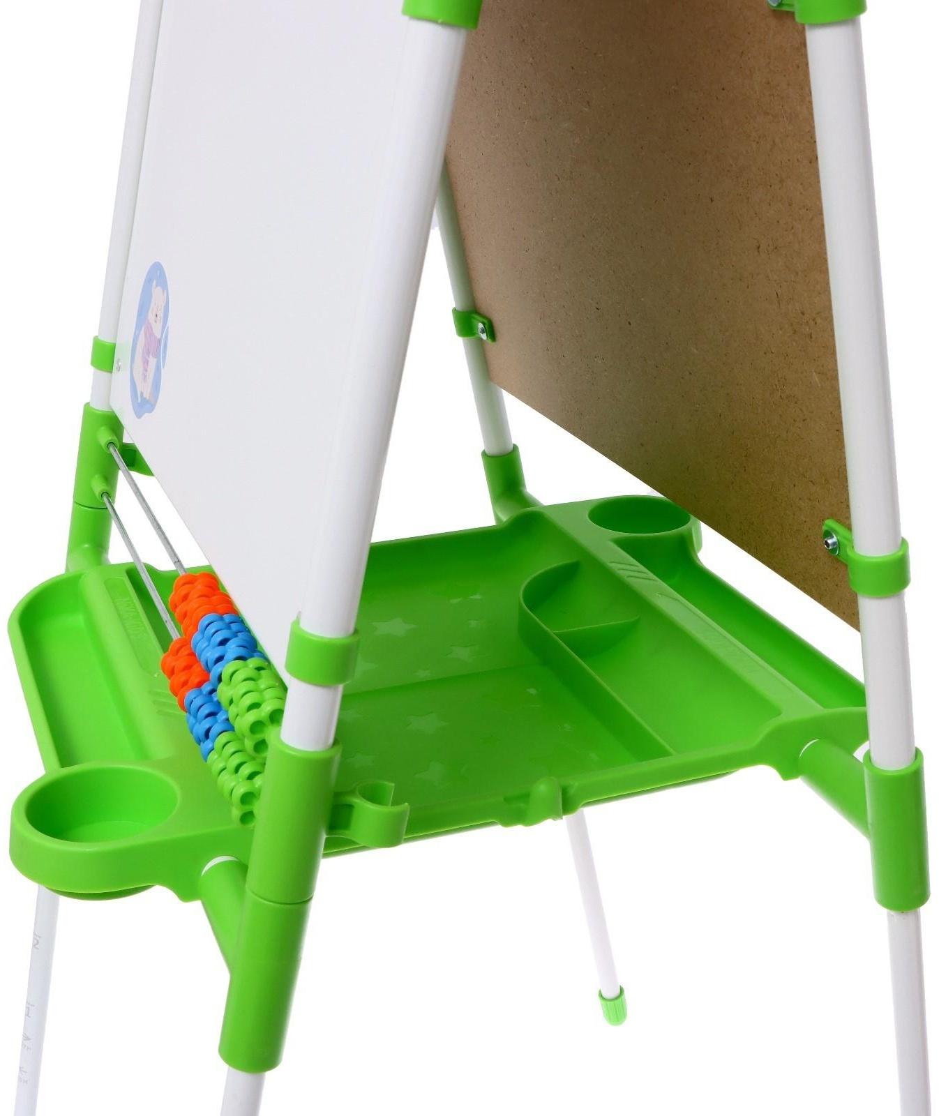 Мольберт детский двусторонний «Доска знаний», регулируется по высоте, + учебные принадлежности, цвет салатовый