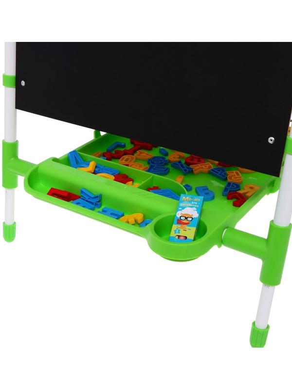 Мольберт детский двусторонний «Доска знаний», регулируется по высоте, + учебные принадлежности, цвет салатовый