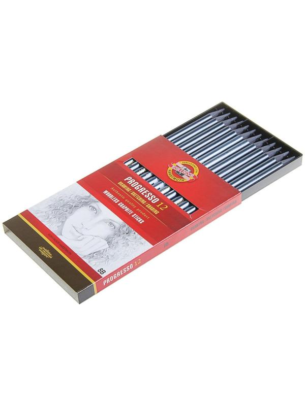 Набор карандашей цельнографитовых в лаке Koh-I-Noor PROGRESSO 8911, 8В, 12 штук в наборе